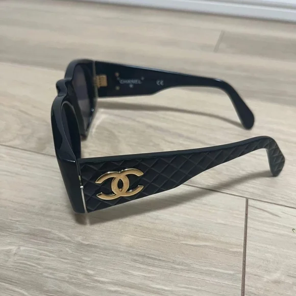 Vintage CHANEL Sunglasses Matelasse Coco Mark Gold Black